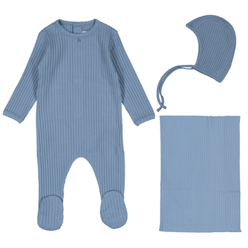 Blue Ribbed Layette Set