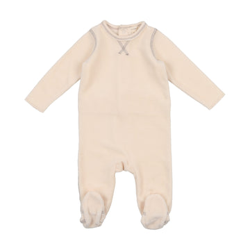 Cream + Grey Stitch Velour Footie