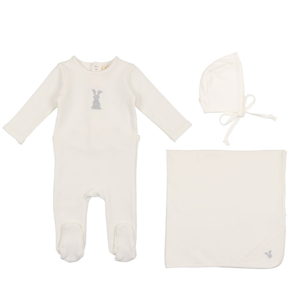 White Taupe Bunny Layette Set