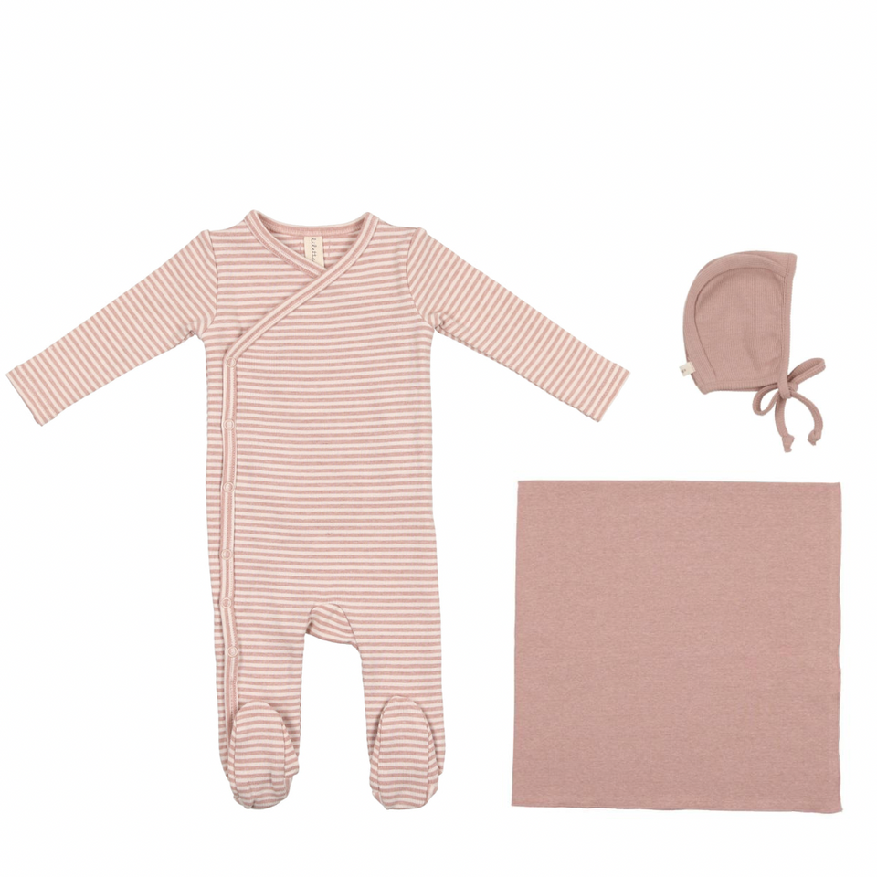 Heather Pink Striped Layette Set