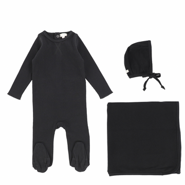 Black Classic Ribbed Layette Set