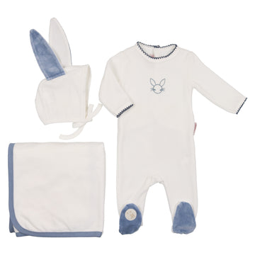 Ivory Blue Bunny Layette Set