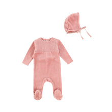 Blush Velour Smocked Footie and Bonnet