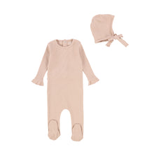 Pearl Pink Ruffle Footie and Bonnet