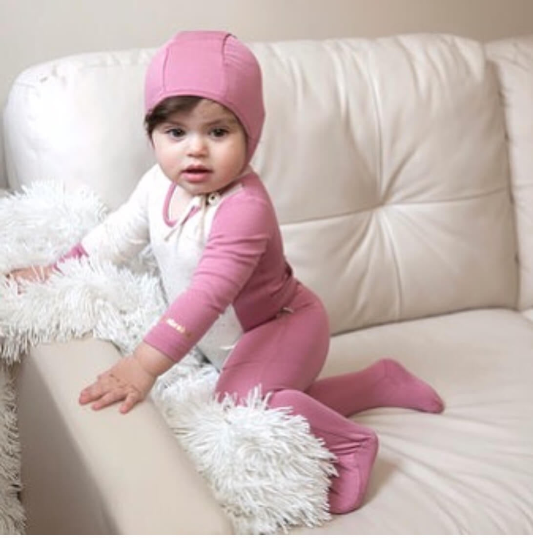 Dusty Mauve Speckled Footie and Bonnet