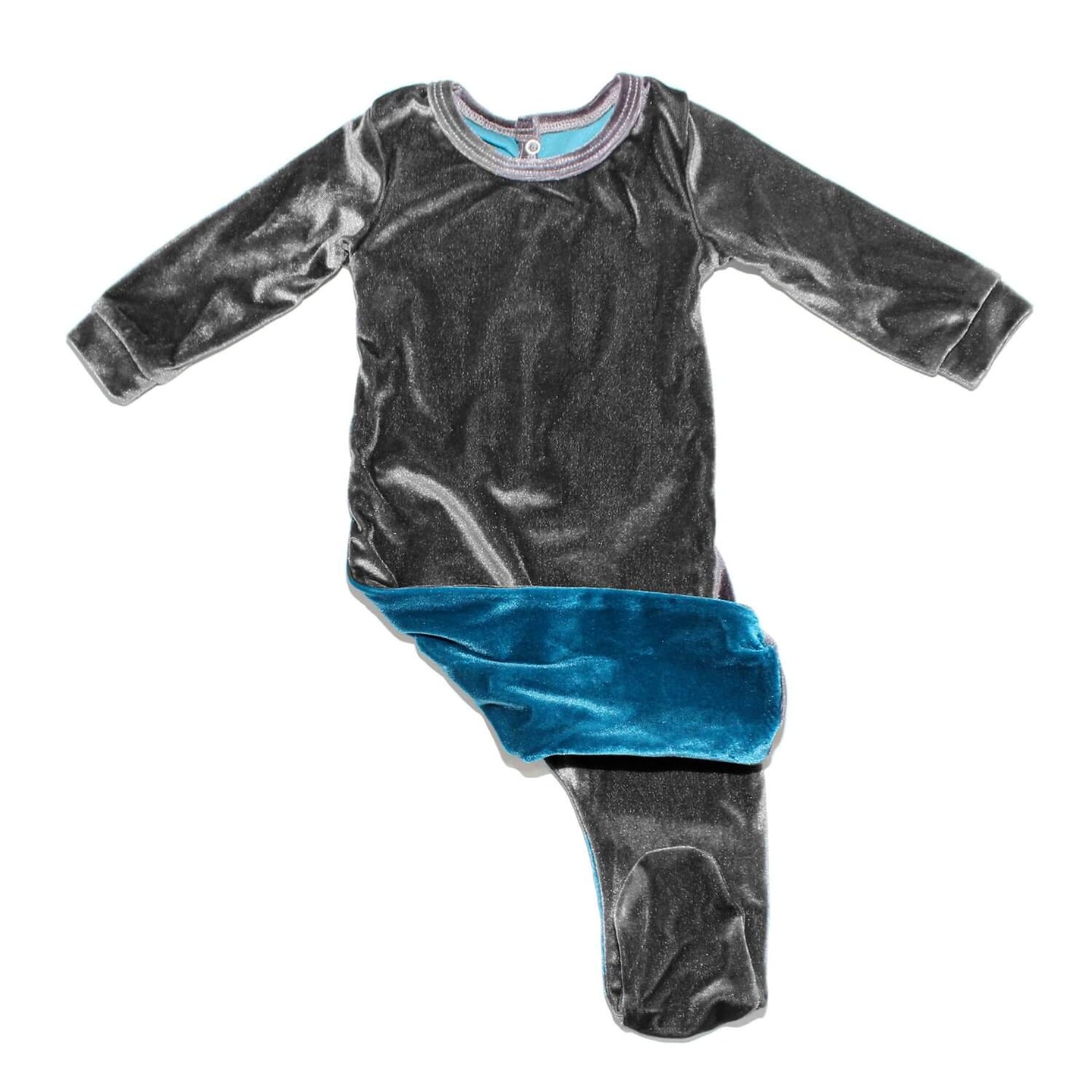 Teal Color Block Velvet Footie